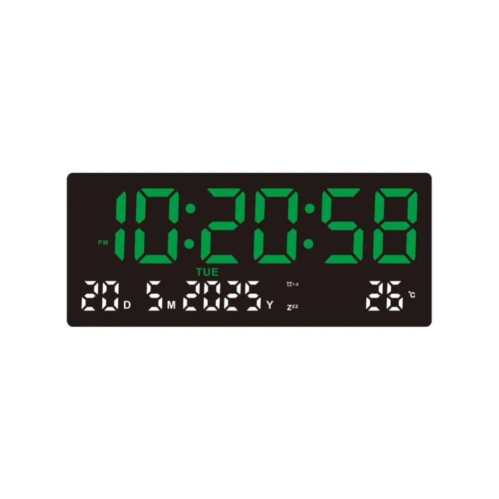 

Large Digital Wall Clock Time/Date/Week/Temp Display 12/24H LED Alarm Clock Brightness Adjustable Snooze Electronic Table Clock