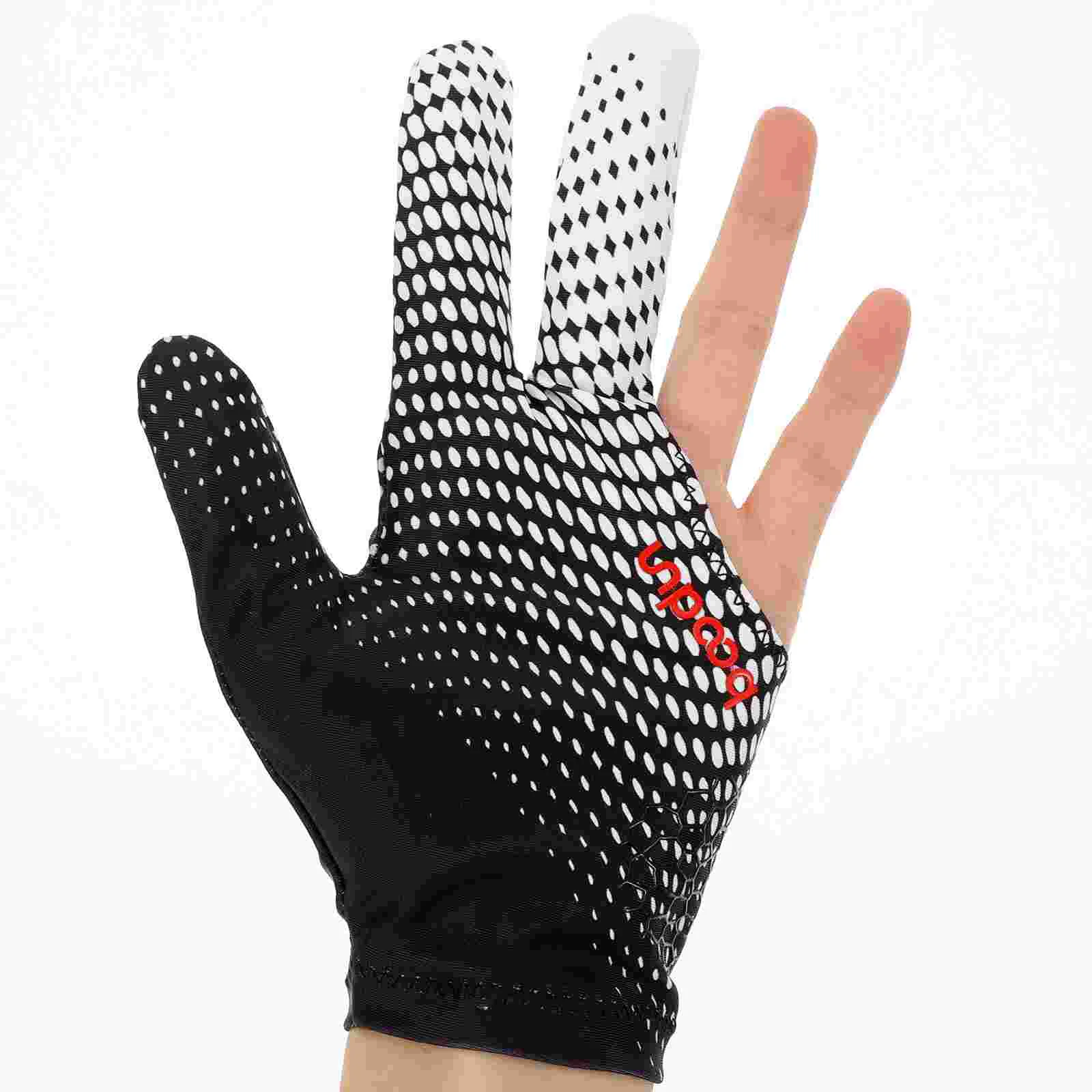 1pc 3 Fingers Glove High Elastic Anti-slip Billiards Glove Breathable Snooker Glove (Black and White)