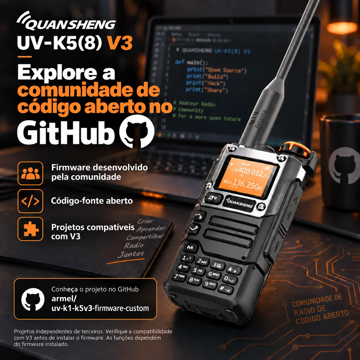 quansheng-uv-k5-8-v3-デュアルバンドvhf-uhf双方向無線機、200チャンネル、usb-c充電、am航空帯受信機能搭載