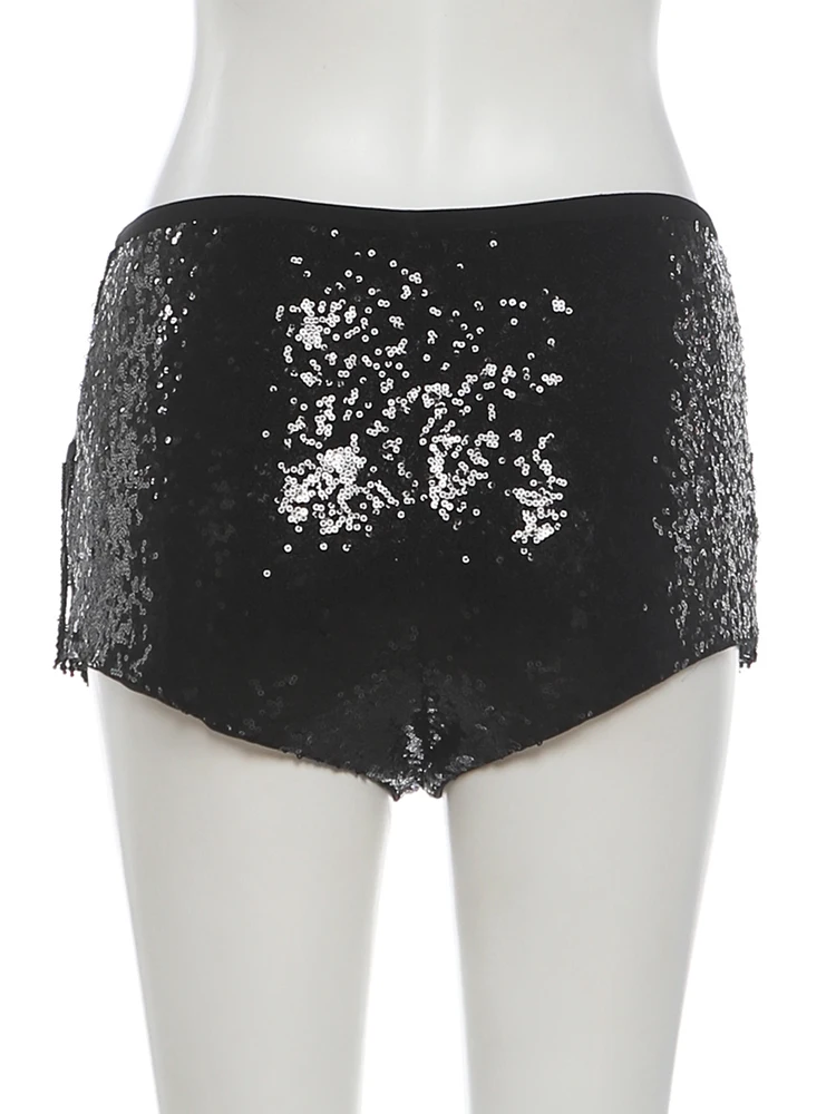 Weird Puss Sexy 2-teiliges Set für Damen, Farbblock-Design, gerafftes Satin-Tanktop mit Reißverschluss + Shorts mit Quasten-Patchwork und Pailletten, Hottie Street Suit – Detail 15