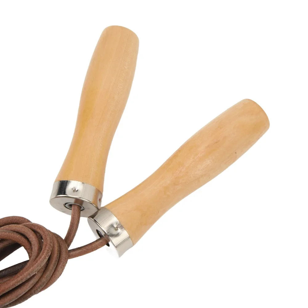 Rope Skipping Cowhide Leather Jump Rope Wooden Handle Portable Leather Jump Rope Skipping Rope Fitness Exercise