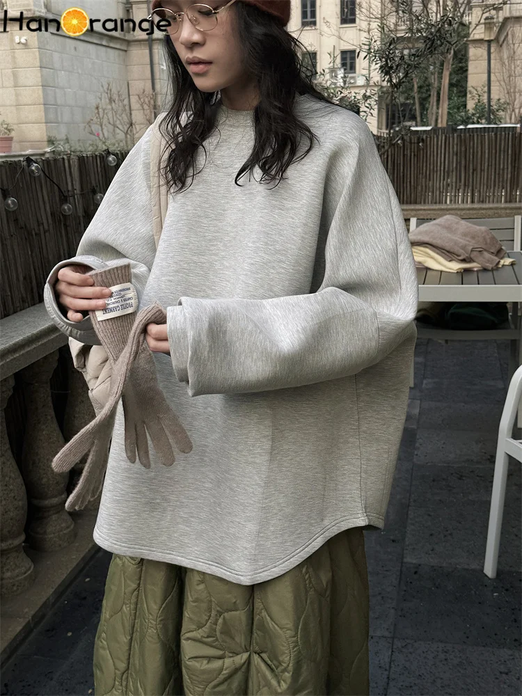 HanOrange 2026 Spring O-neck Profile Light Air Layer Sweatshirt Women Jelly Feeling Skin-friendly Casual Casual Top Female