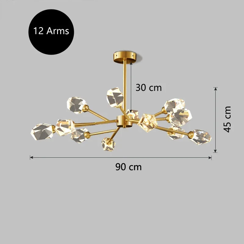 Całkowicie miedziana lampa luksusowy kryształ żyrandol postmodernistyczne lampy mieszkalne prostota w stylu nordyckim Bingling lampa molekularna do sypialni w restauracji