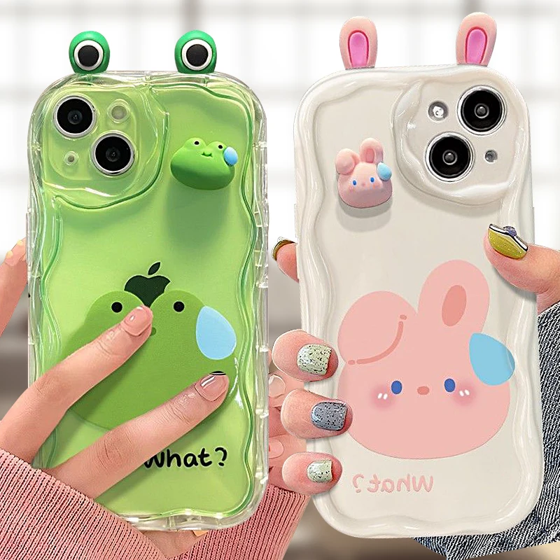 Cute 3D Bear Rabbit Case for Samsung Galaxy S23 S22 S21 Ultra Plus S20 FE A73 A72 A71 A54 A53 A52 A51 A50 A50S 4G 5G Soft Cover