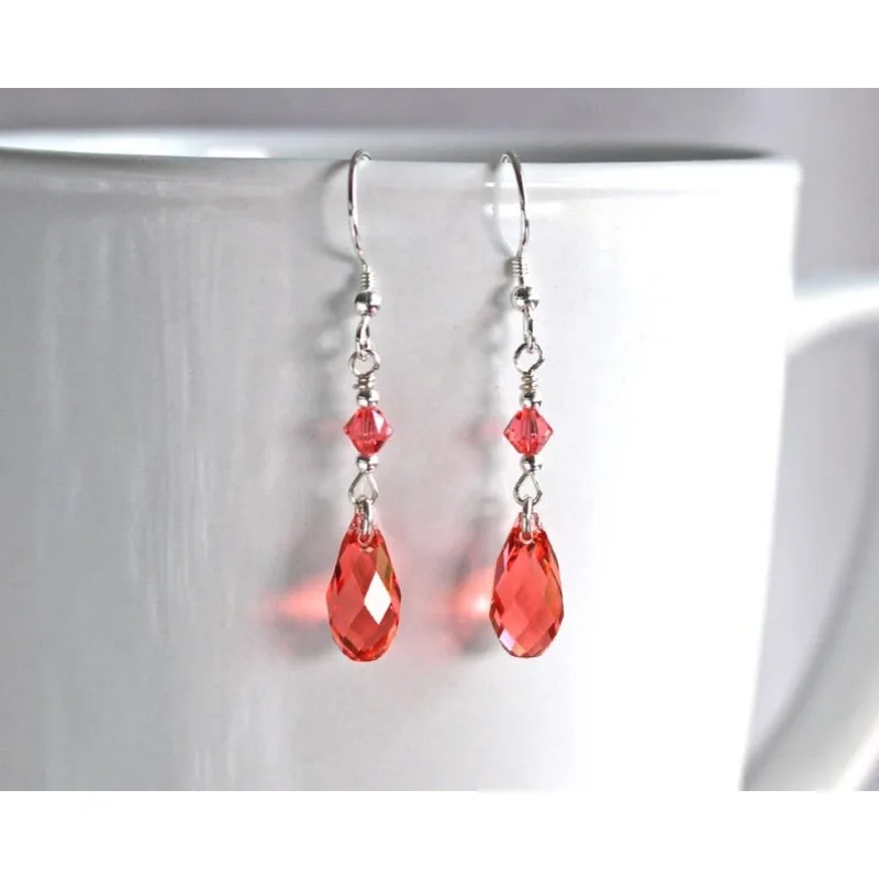 أقراط بريوليت كريستال نمساوي مرجاني وردي #3