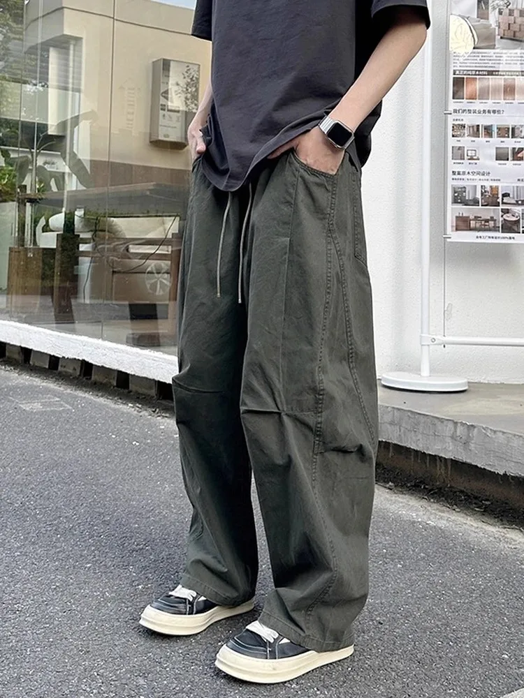 

Японские модные легкие свободные брюки-карго с декоративными вставками для мужчин, летние/осенние, повседневные, рабочие, с эффектом потертости