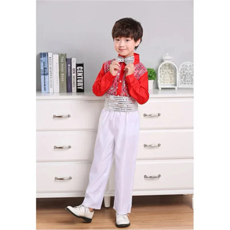 Disfraz de baile con lentejuelas para niños, uniforme escolar con coro, 9 colores, 110-180CM