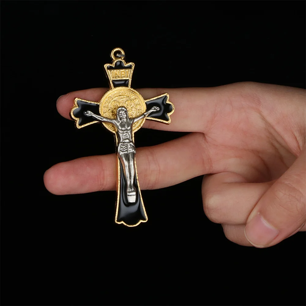 Cottvott 5Pcs Metal 76MM Large Crucifixion Cross Pendant for Religious Rosary Necklace Bracelet Jewelry Making DIY Crafting