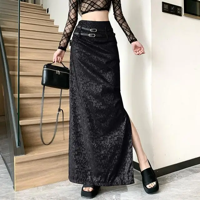 

Simple Leather Skirt Fashion Women 2024 Autumn Winter New High Waist Slim Retro Versatile Casual Long Skirt Trendy