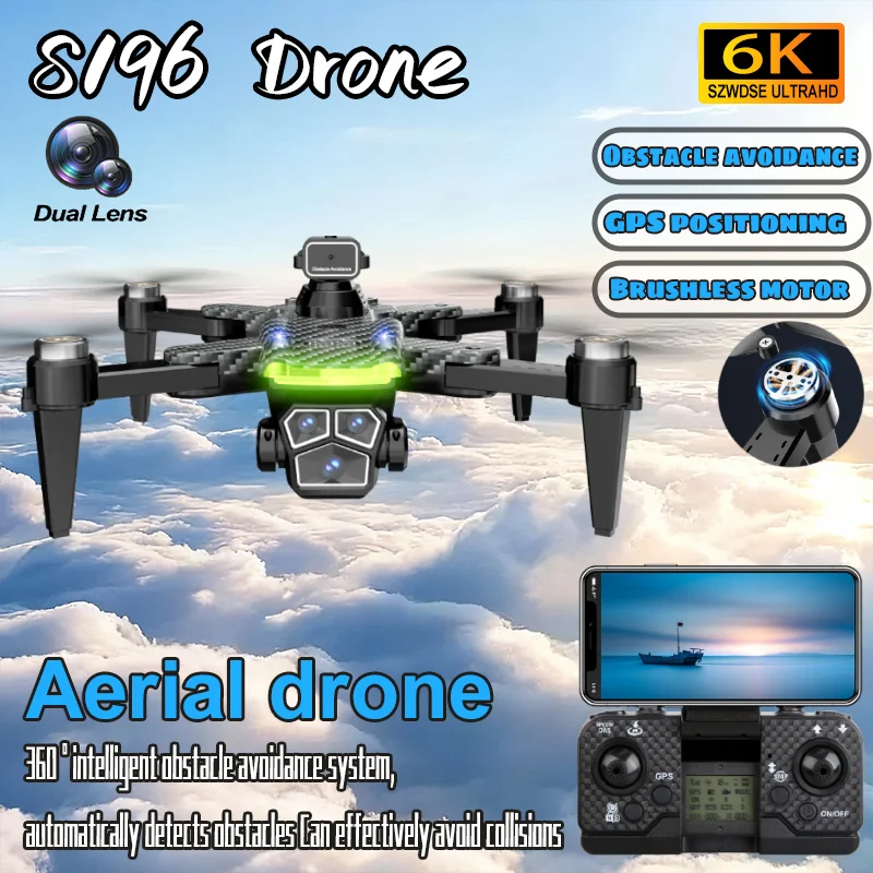 

Новый Дрон S196 6K Профессиональный WIFI GPS HD Двойная камера Фотография 2 км Бесщеточный Предотвращение препятствий Складной RC Квадрокоптер Игрушки