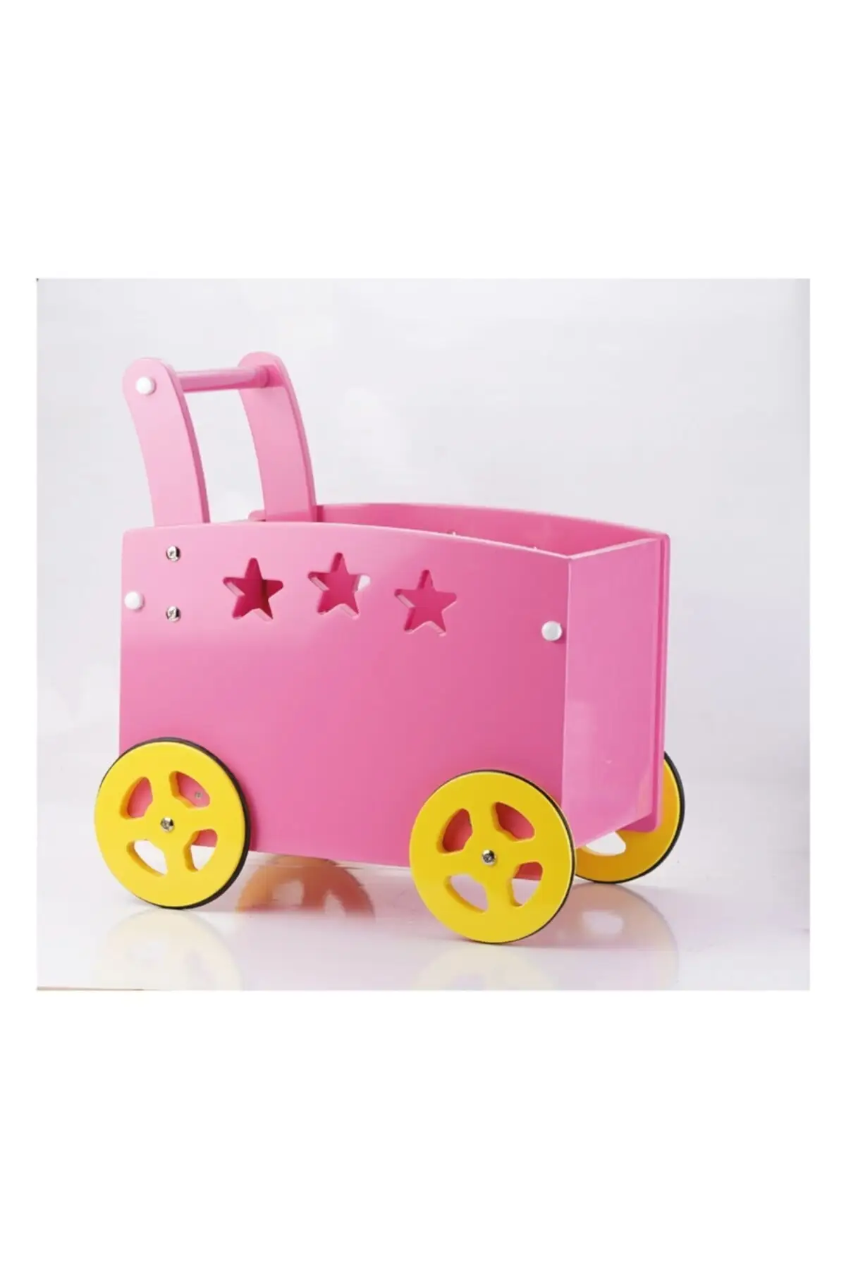 Wooden Toy Trolley, Wooden Stroller stroller Toy Collection Box And Stroller, Pink Car, Toy Biriktirme