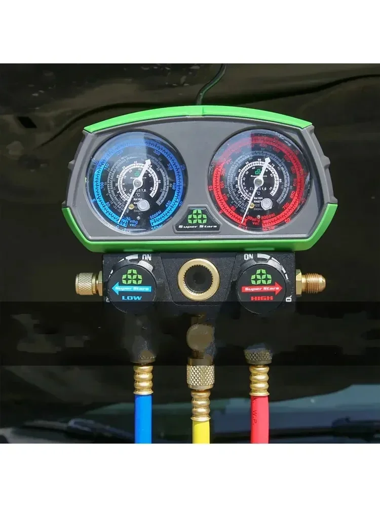 เครื่องปรับอากาศสารทําความเย็น Manifold Gauge คู่เมตรวาล์วความดัน Leak Detection Meter ฟลูออไรด์การตรวจจับการรั่วไหลตาราง ST280