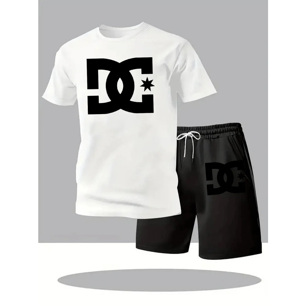 Conjunto de Ropa Casual de Verano para Hombre, Transpirable, Camiseta Holgada y Pantalones Cortos, 2 Piezas, Ropa Deportiva de Manga Corta, Traje Cómodo para Hombre