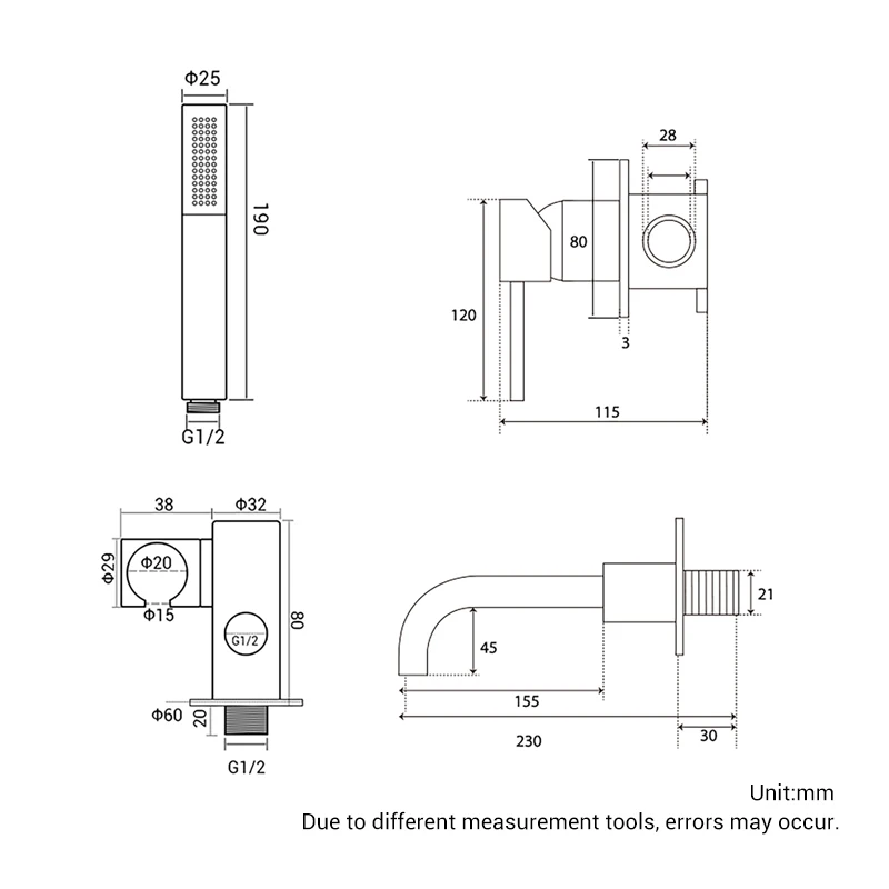 Imagem -06 - Conjunto de Chuveiro Misturador para Chuveiro Quente e Frio Torneira de Chuveiro Desviadora de Vias em Latão Maciço com Bica de Banho de 150 mm 210 mm 260 mm Kit de Chuveiro de Mistura