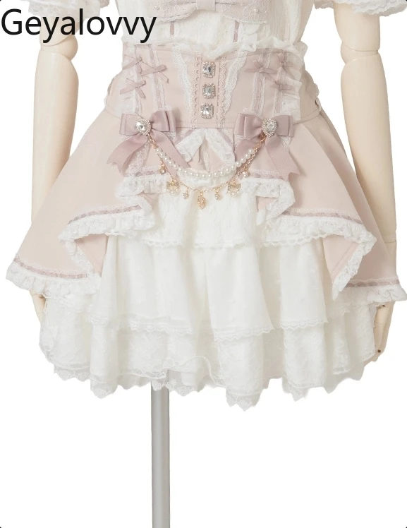 

Japanese Style Mass-Produced New Sweet Cute High-Waisted Slim Short Skirt Versatile Waist-Cinching Bow Lace Cake Mini Skirts