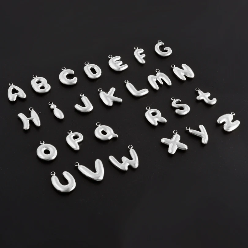 7/26pcs Fashion A-Z 26 Alphabet Initial Charms For Necklace Bracelet Making Stainless Steel Small Bubble English Letter Pendant