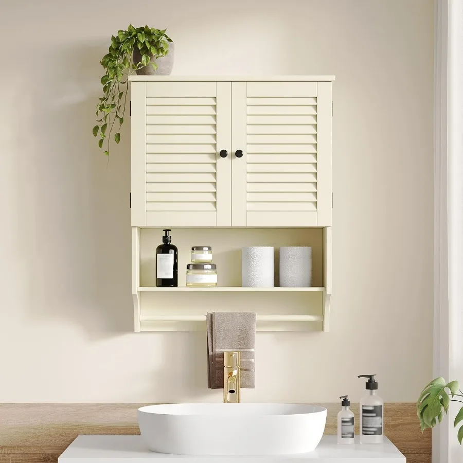 Настенный шкаф для ванной комнаты с полотенцами, вешалка 23,6 л x 8,8 В x 29,5 л, материал МДФ, аптечка, 2 двери над унитазом, экономия места