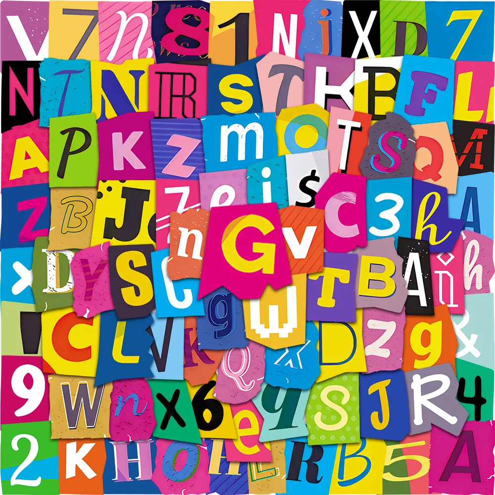 100 Stück Englische Alphabet- und Zahlen-Cartoon-Aufkleber für Notizbücher, Elektrofahrzeuge, Roller, Wasserfeste DIY-Sticker