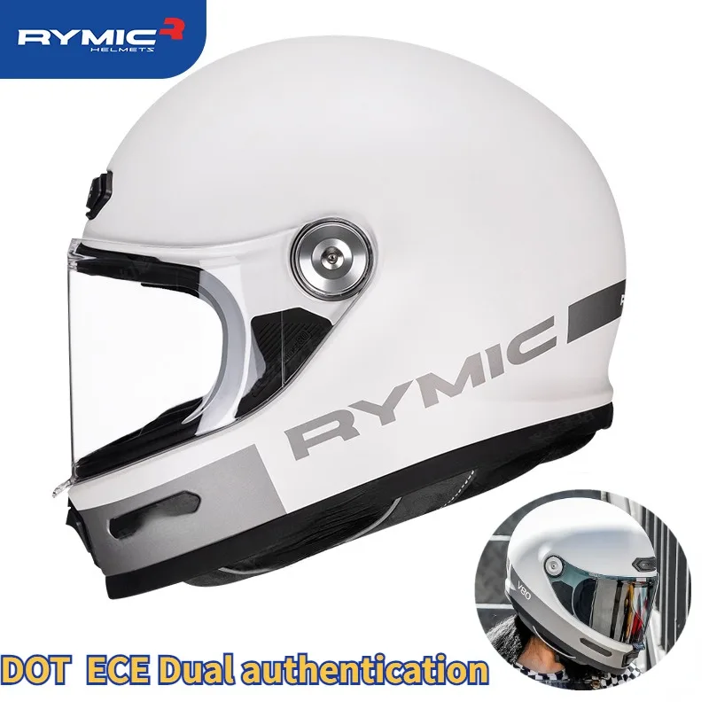 

2023 Rymic Retro Full Face Helmet Motorcycle Riding Helmet for Men's and Women's Motorcyclist Bluetooth Headset Slot Casco Moto