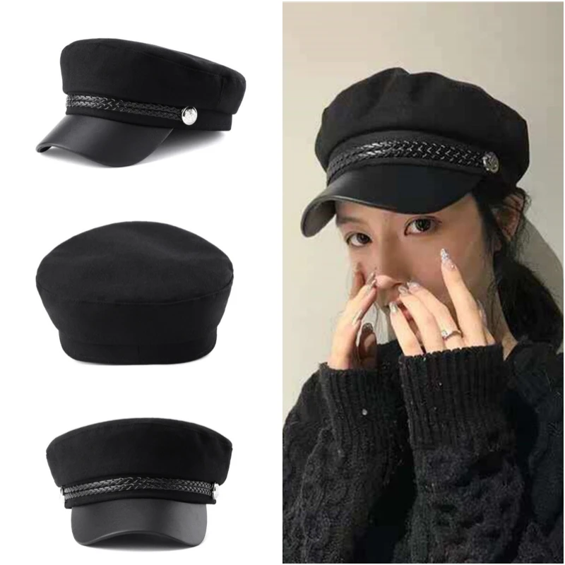 Casual Women Men Hat Spring Autumn Sailor Hats Black Ladies Beret Caps Flat Top Captain Cap Travel Cadet Octagonal Hat