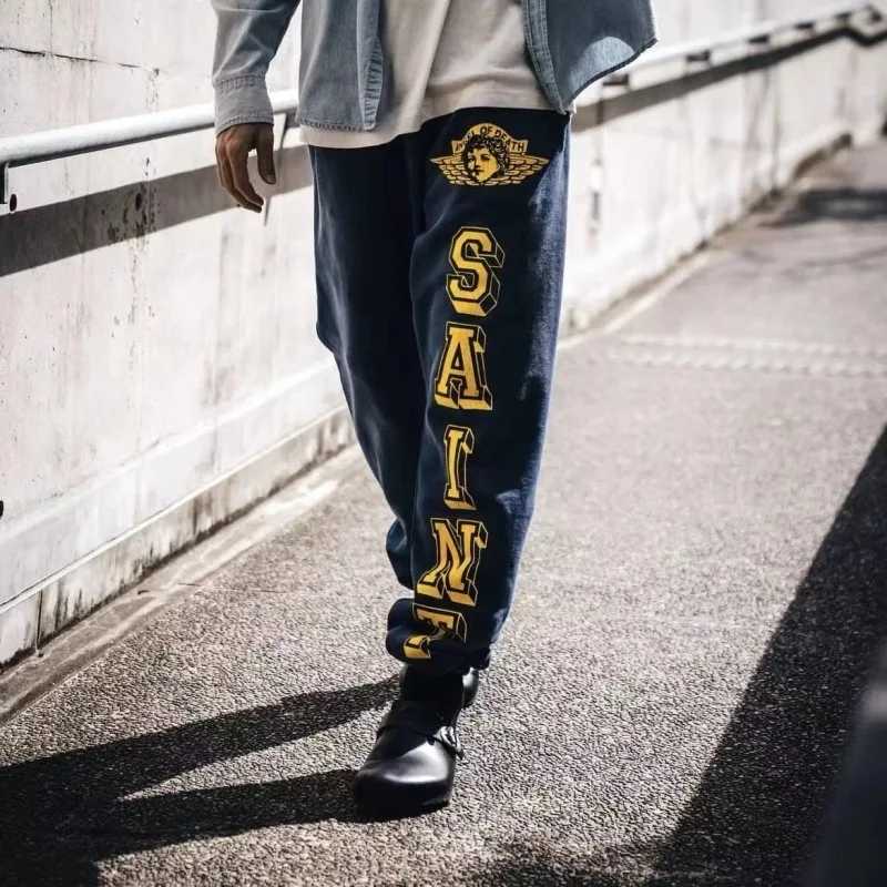 

Angel Vintage Destroyed Sweat Pants Straight Leg mid Waist Faion Urban Long Pants Fce Lined Thiened Light ey Men's T...