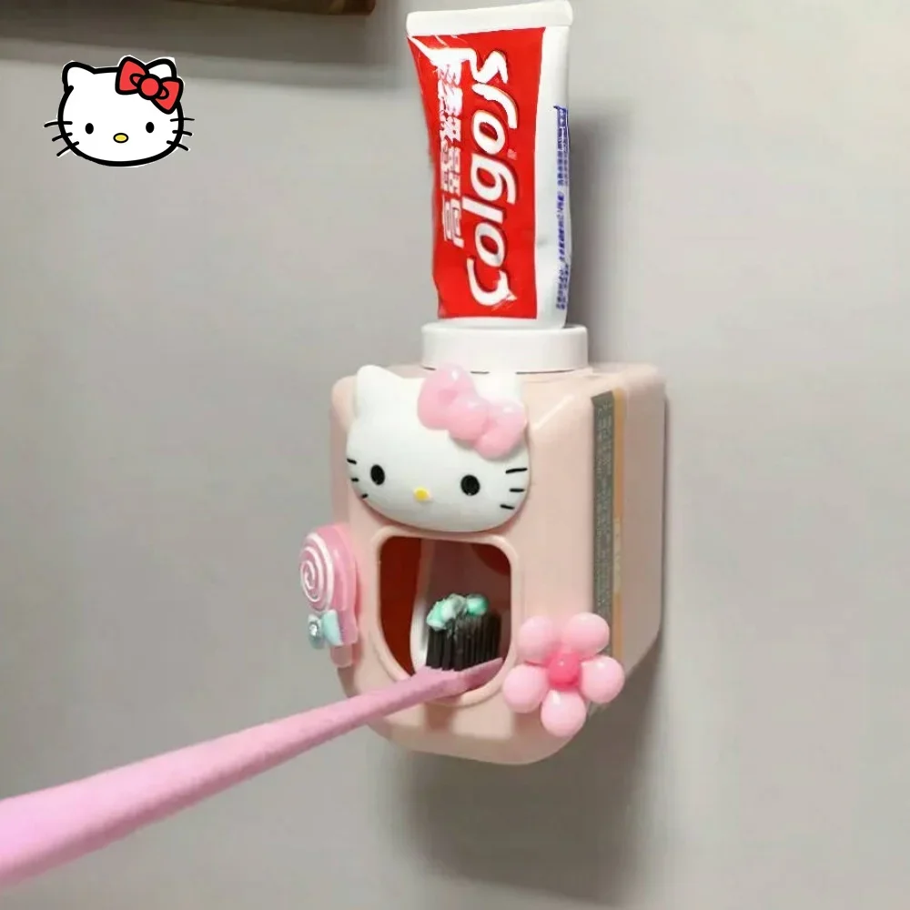 

Hello Kitty Toothpaste Squeezer Sanrio Kawaii Cartoon Automatic Toothpaste Dispenser for Children Bathroom Supplies