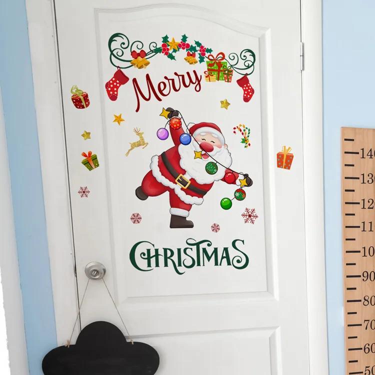 Cartoon Weihnachtsmann Geschenk Tür-Aufkleber Eingang Wohnzimmer Fenster-Dekor Heim-Dekoration Wandbild Neujahr Selbstklebende Wandtattoos – Detail 4