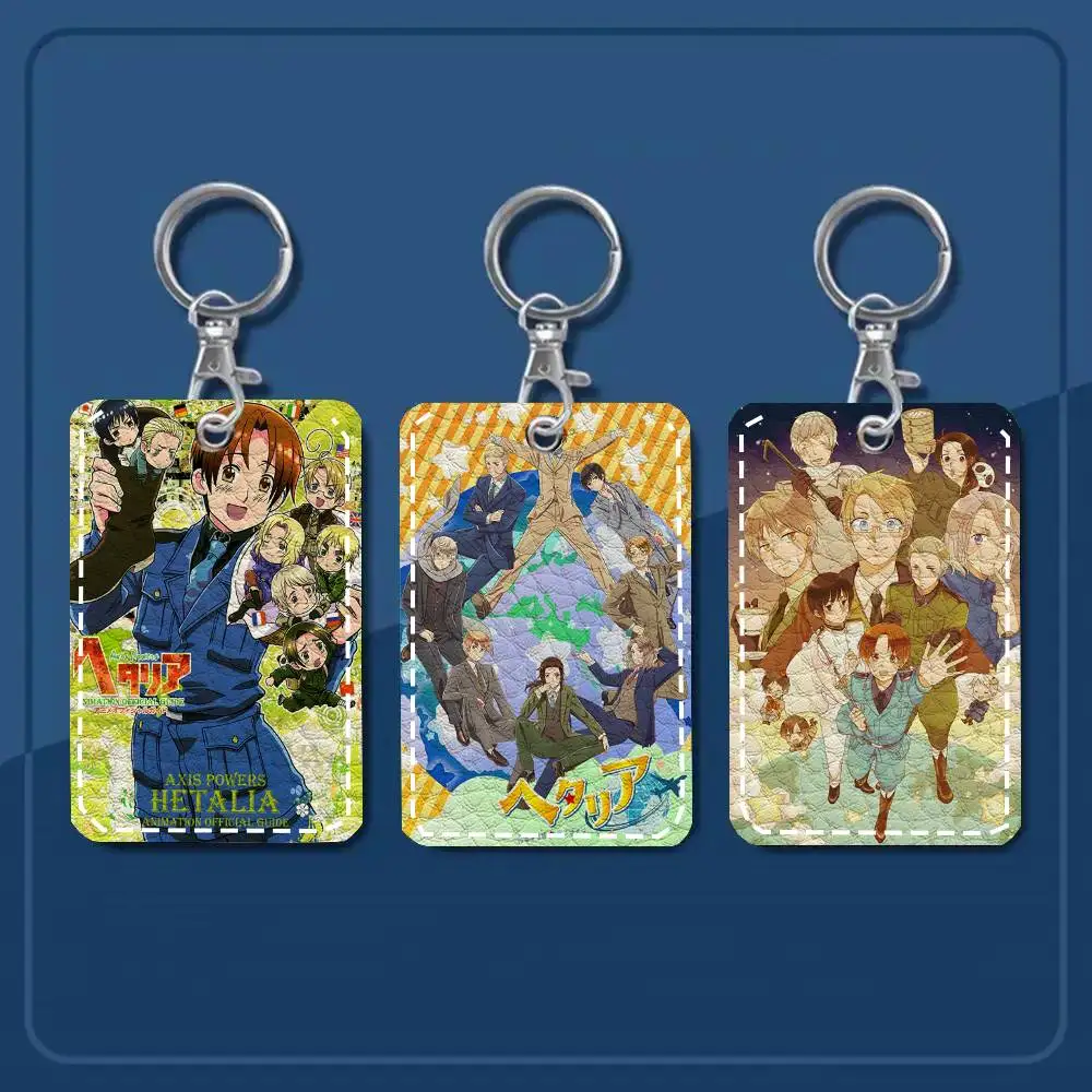 Anime H-Hetalia Axis Powers Classic Vintage Card Case Keychain Access Card Bag Key Tag Ring Leather Card Holder Key Ring Access