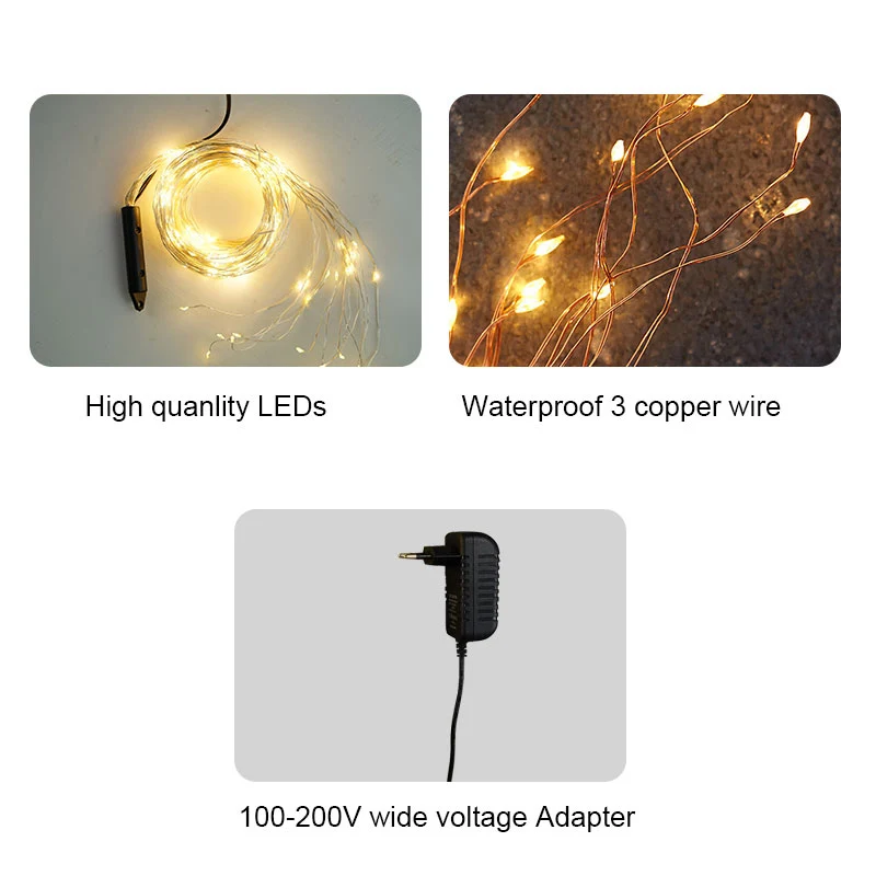 2M 30Strands Sliver Wire Plug In Waterfall String Fairy Lights Curtain led light Decoration For Christmas Halloween bedroom Lamp