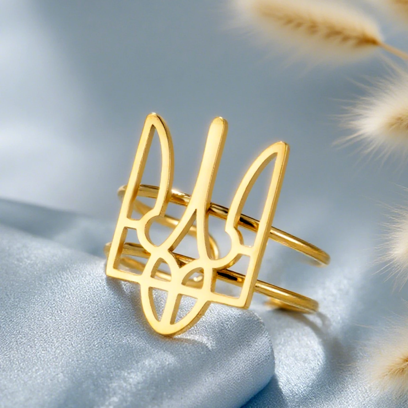 Ukrainian Trident Talisman with Adjustable Opening Ring Commemorative Gift for Women