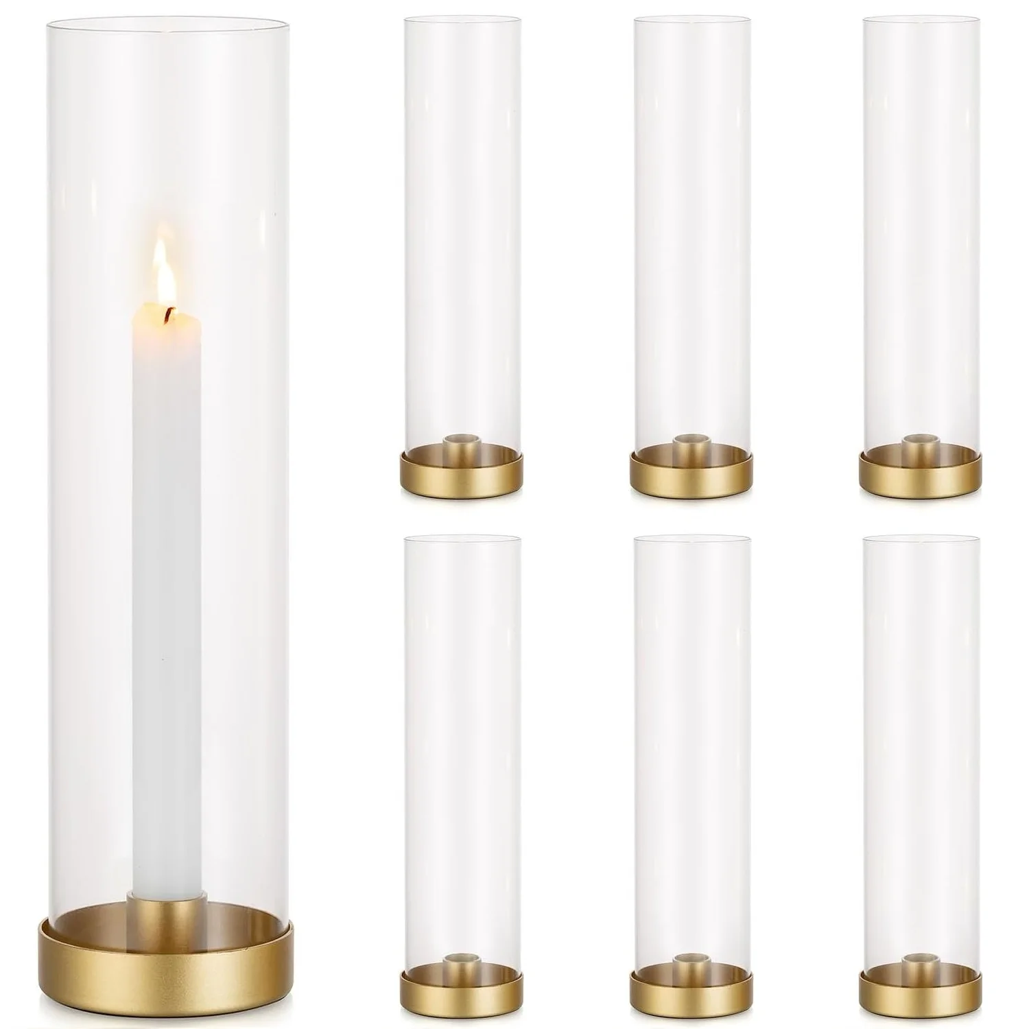 

6 Pcs Glass Hurricane Candle Holders Taper Candlestick Holder Bulk Clear Glass Cylinder Table Centerpiece Wedding Home Decor