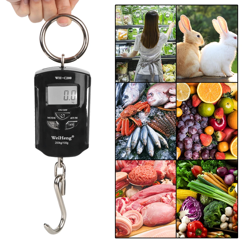 Heavy Duty Portable Electronic Weighing Scale Weight 200kg/100g Crane Scale Fishing Travel Hanging Hook Scales Backlight