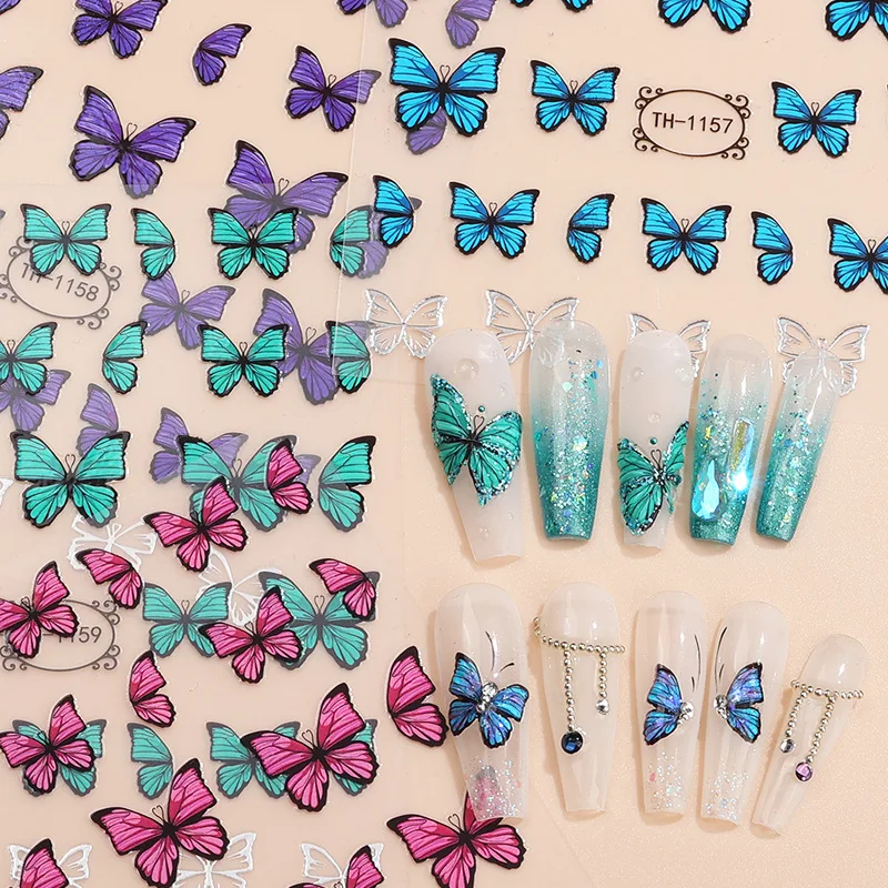 

3D stickers press on nails Spring summer decals beautiful butterfly designs DIY manicure accesories sliders nail foil adesivi