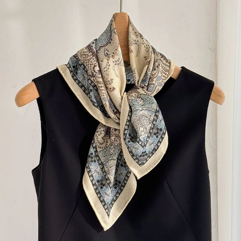 70% wool 30% Real Silk Scarf for Women Bandana Square Scarves Wrap Kerchief шарфы 목도리 Summer Beach High Quality Hijab foulard