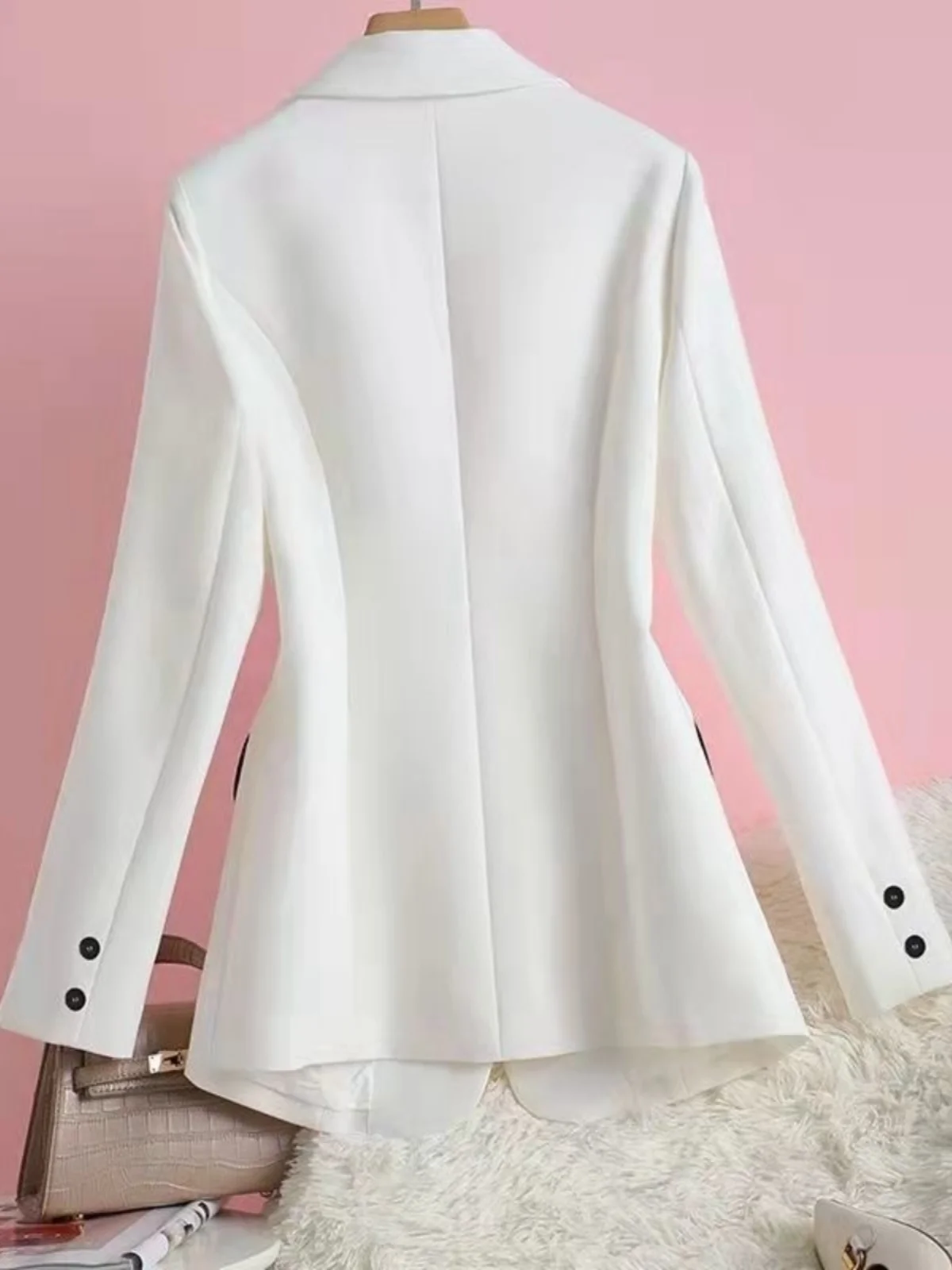 White Slim Fit Women's Suit Jacket Spring Autumn New Style High Quality Iron Free Waist Cinched Business Casual Pure Color