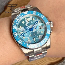 Tandorio NH34 Mechanical Stainless Steel GMT Function Automatic Men Watch Luminous Painting Dial Date Sapphire Glass Wristwatch