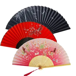 Abanico plegable de seda japonés chino, abanico de baile clásico con vástago de madera, borla de alta calidad, elegante, femenino, decoración del hogar
