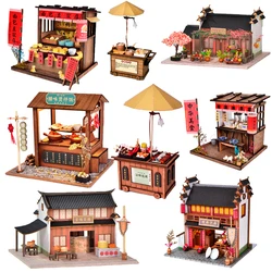 DIY Wooden Doll House Chinese Miniature Building Kit BBQ Breakfast Shop Dollhouse With Furniture Light Toys for Girls Gifts