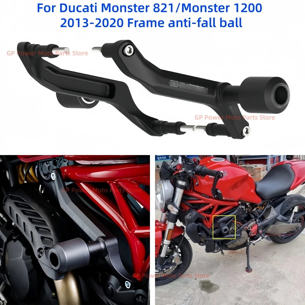 Adatto per Ducati Monster 821/1200/797, Protezione Telaio Anticaduta, Manicotto in Gomma Antiribaltamento, Paraurti Motore in Gomma e Lega di Alluminio