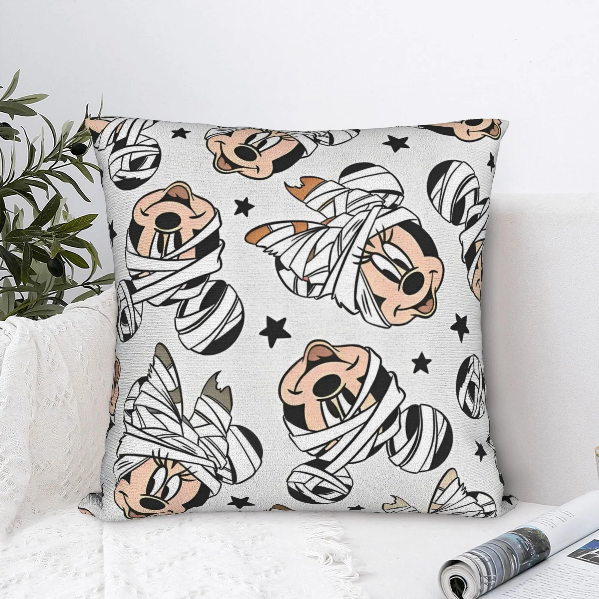 Fundas de almohada cuadradas de Mickey Mouse, funda de cojín de poliéster para el hogar, bonita funda de almohada decorativa 40*40