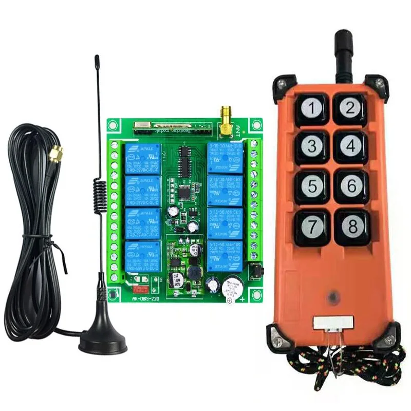 Sistema de Controle Remoto Sem Fio RF, Transmissor Universal, Potência Industrial, 315 MHz, 433MHz, DC 12V, 24V, 36V, 8 Canais, 200-3000m