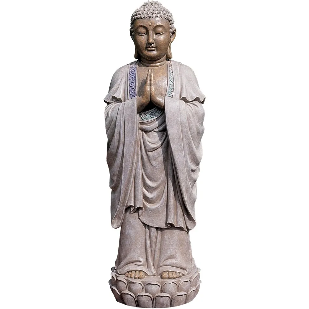 Bodhi Gaya Buddha Religious Statue,9 Inches Wide and 30 Inches High, Hand Cast Resin,imitation Stone and Metal Veneer Home Decor