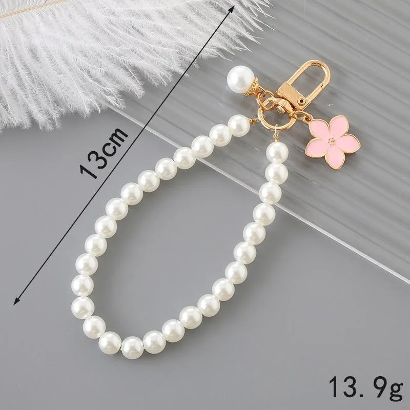 Creative DIY Glass Imitation Pearl Anti-lost Cell Phone Pendant Handmade Beaded Keychain Hanging Chain Luggage Chain Charm