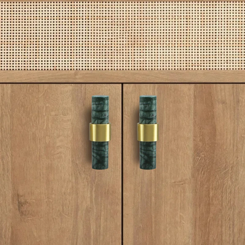 Green Cabinet Marble Handle Black Brass Hardware Wardrobe Pull Natural Stone Drawer Knobs Furniture Bar