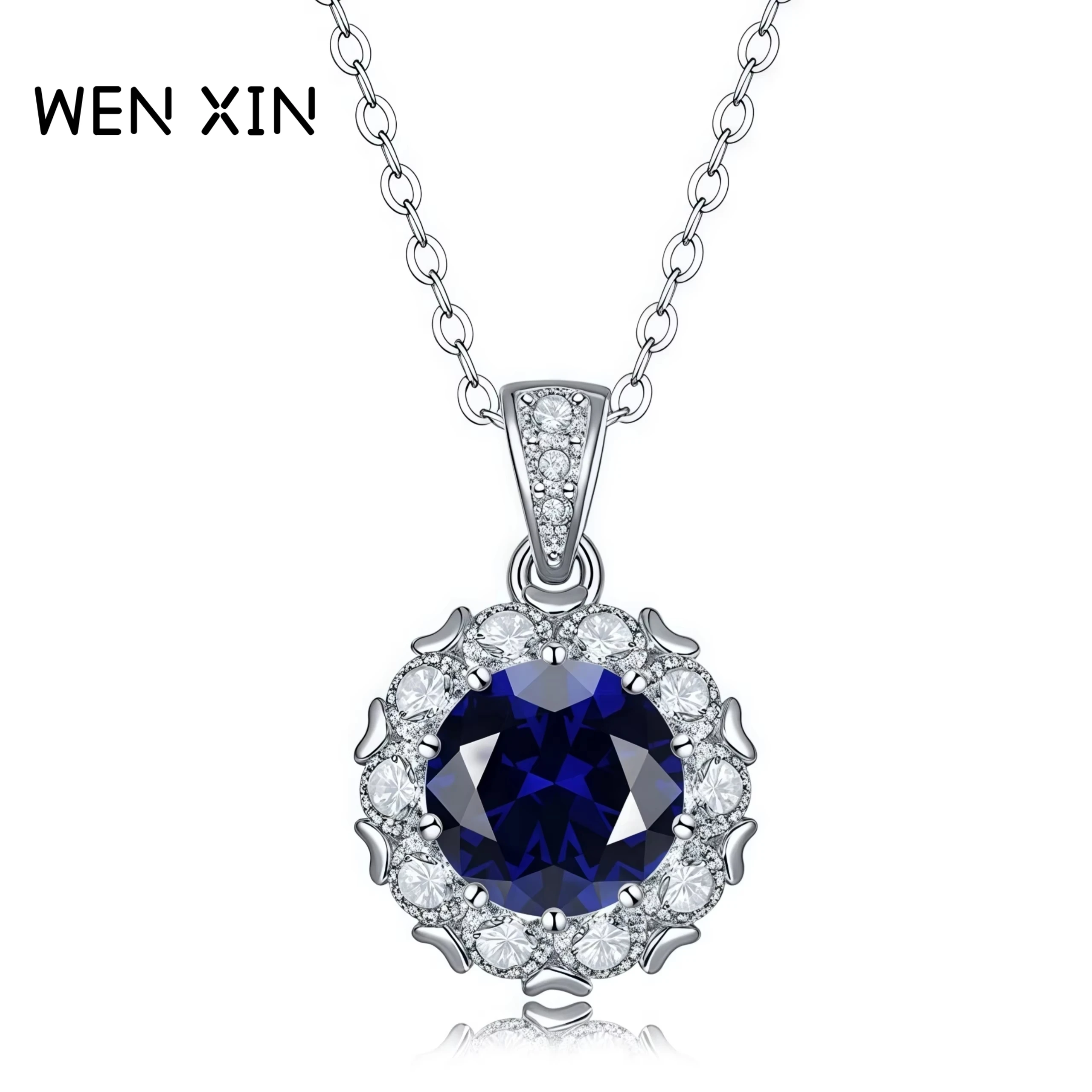 

WENXIN Brand Newest Party Necklace Pendant 925 Sterling Silver Zircon Gemstones Necklace Certificated Pendant Jewelry
