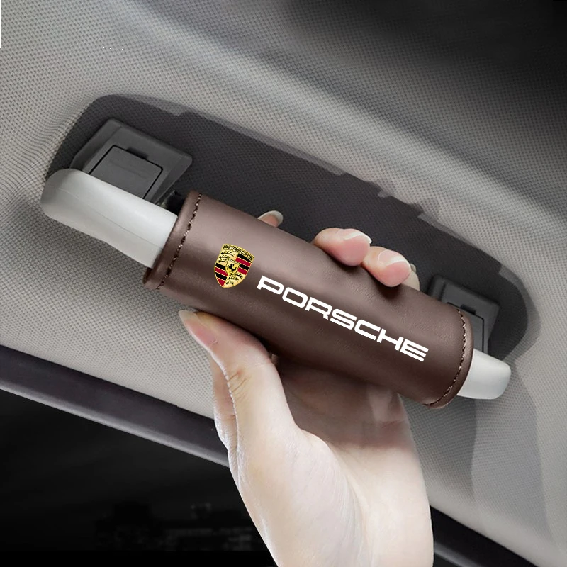 Leather Car Roof Armrest Pull Cover Handle Gloves Protector For Porsche Cayenne Panamera Macan 911 718 Taycan Boxster Cayman 918