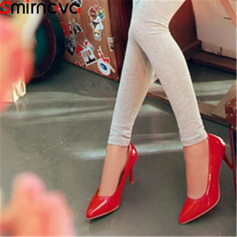 

Smirnova 2022 Size 30-47 New Patent Leather Women Pumps Ladies Spring Dress Shoes Solid Pointed Toe Thin High Heels Shoes