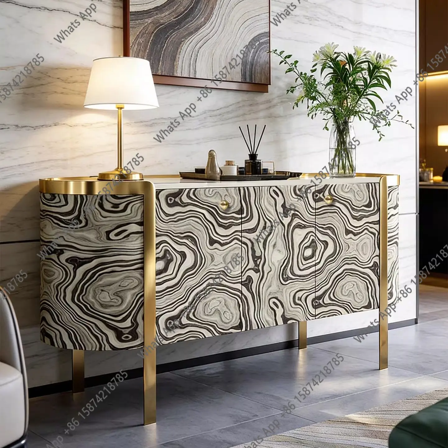 

Light luxury door cabinet, pomegranate veneer decorative cabinet, entrance foyer storage, advanced dining side cabinet Italian