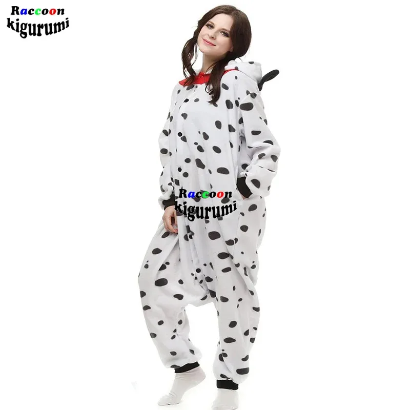 Mono dálmata Unisex para adultos con cremallera, pijamas de invierno para perros, ropa de dormir con capucha de animales, mono de Cosplay