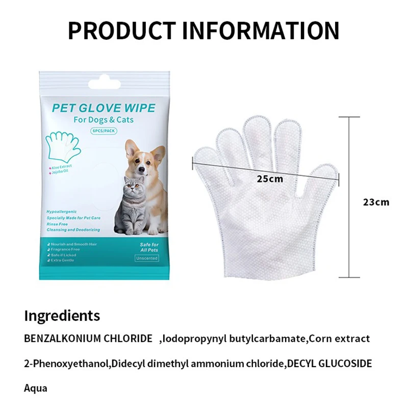 6pcs/bag Pet wash free gloves cats dogs bathing cleaning dry cleaning wipes gloves deodorizing wipes pet products